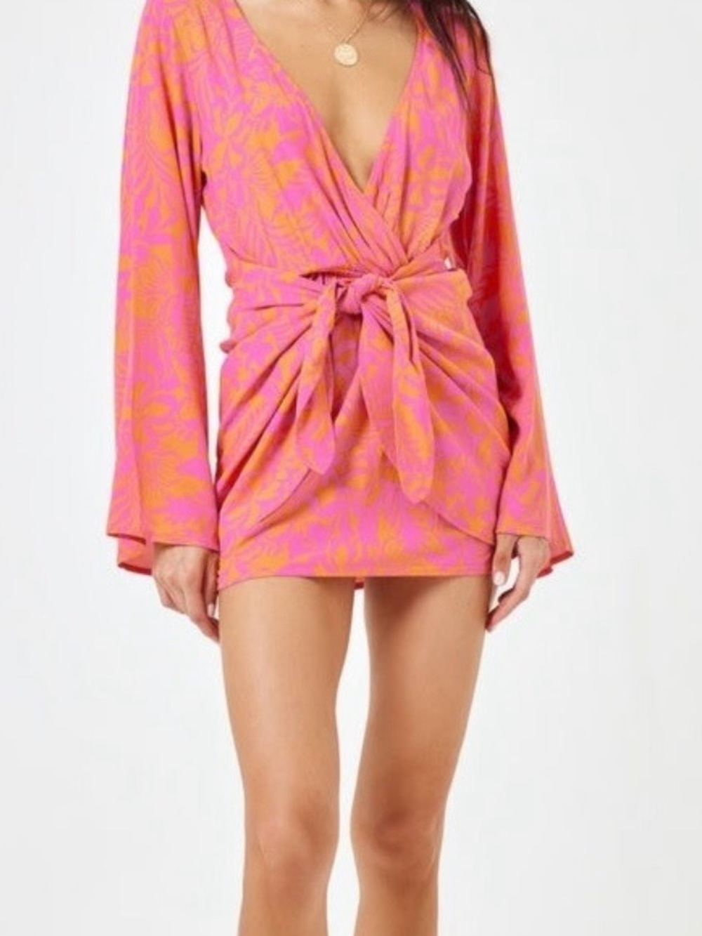 l*space Pink & Orange Floral Wrap Dress